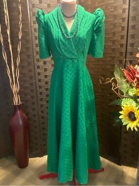 Green Filipiniana Vintage-Style Women's Maxi Dress Fits S,M,L and XL